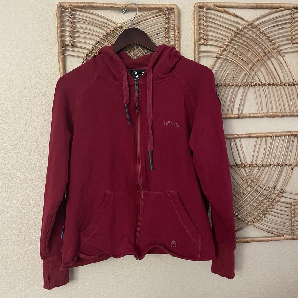 Hoseg Peru Full Zip Hoodie Jacket Red Ethical Sustainable Women's Sz L‎ B34